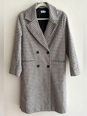 Pink Diamond Women’s Houndstooth Overcoat, Black/White/Gold, Size Medium